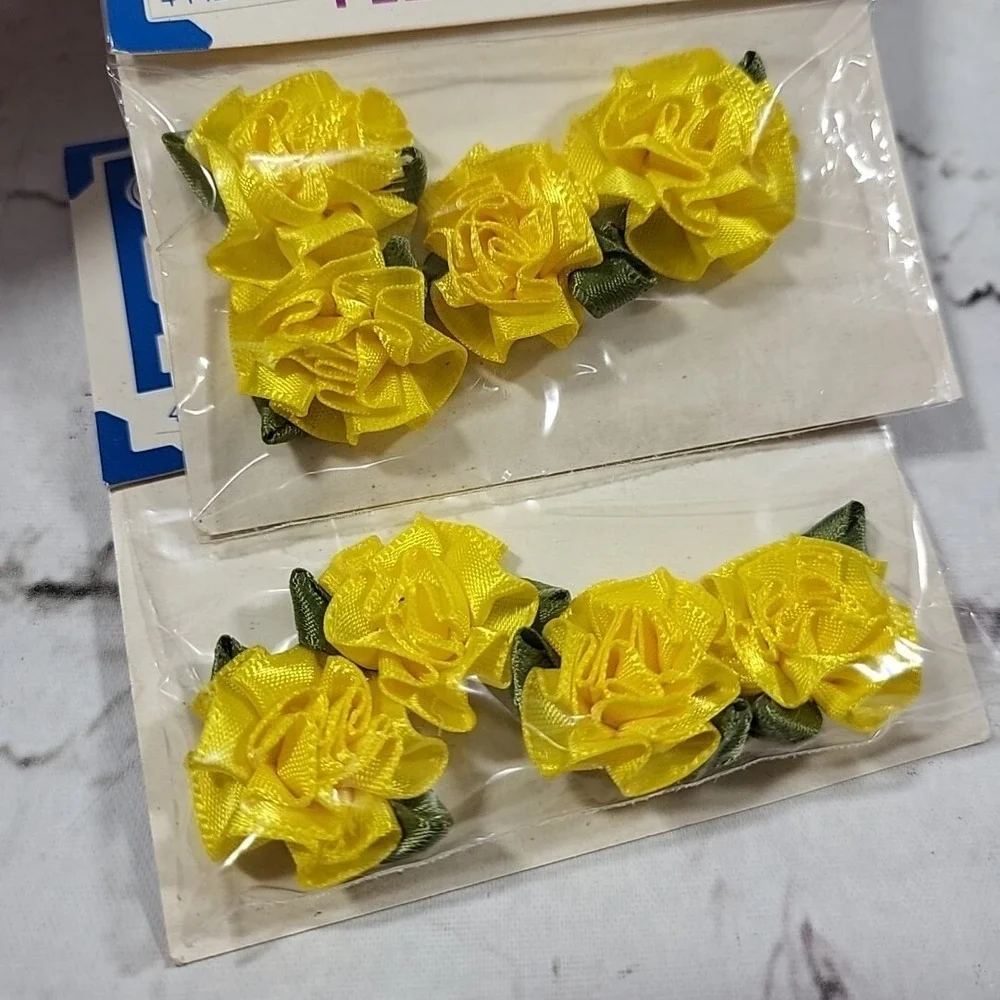 Vintage Peel & Stick Ribbon Roses‎ Lot Of 5 Packs Yellow Blue Orange Crafts